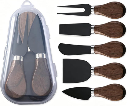 Cheese Knife Set with Acacia Wood Handles - Cheese Knife, Spreader, Fork, Slicer - Mini Stainless Steel Cheese Tools for Charcuterie Boards (6Pcs/Set, S)