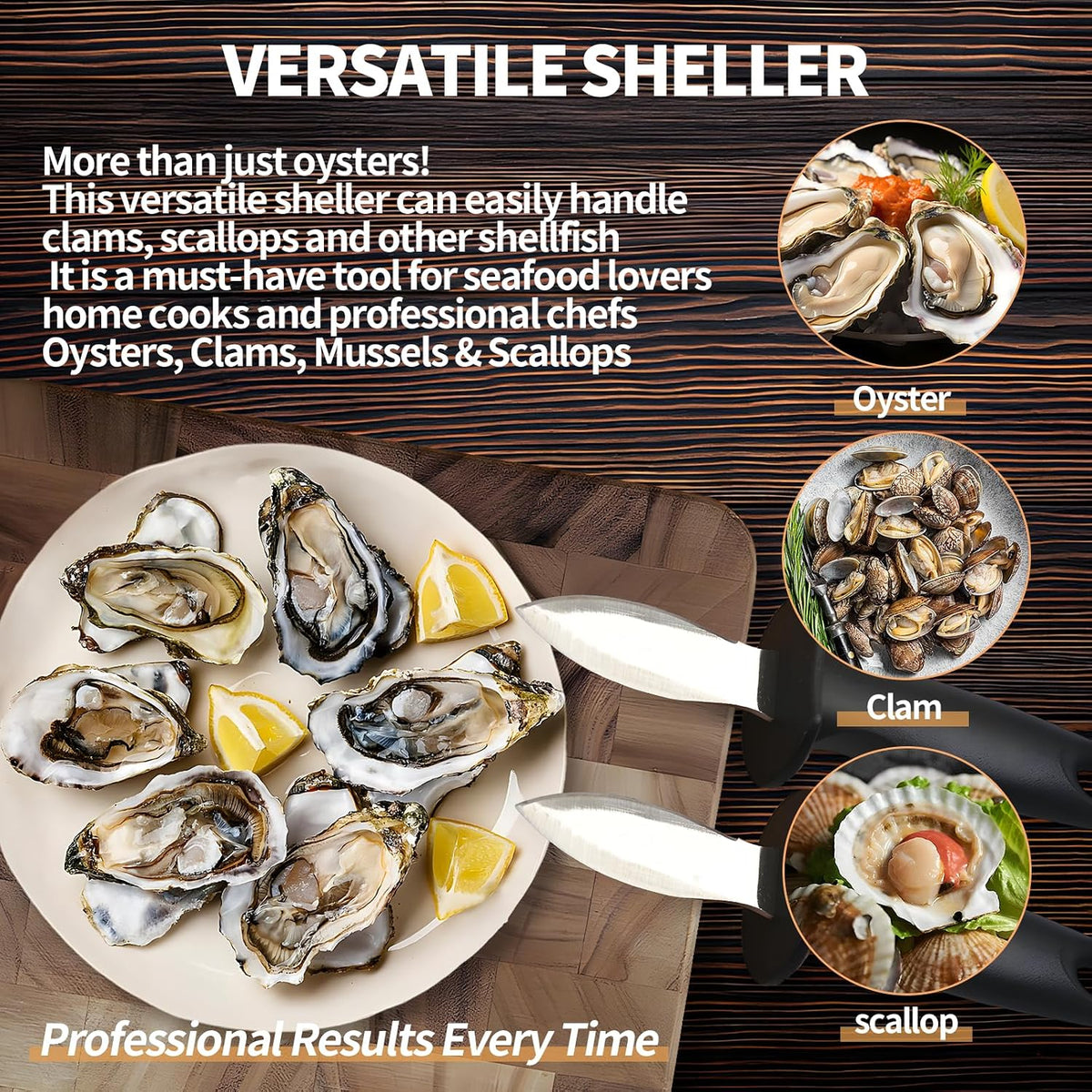 Oyster Knife Shucker Oyster Shucking Tool Perfect for Opening Clams, Mussels, Scallops, Shellfish Ideal for Home Kitchens, Raw Bars & Chefs（）