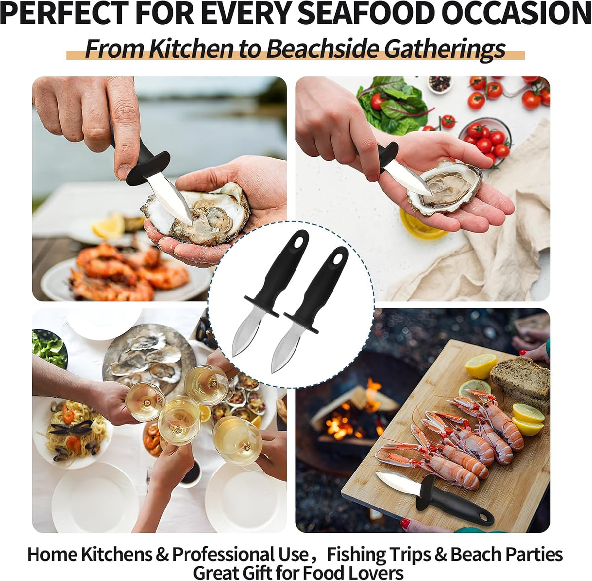 Oyster Knife Shucker Oyster Shucking Tool Perfect for Opening Clams, Mussels, Scallops, Shellfish Ideal for Home Kitchens, Raw Bars & Chefs（）