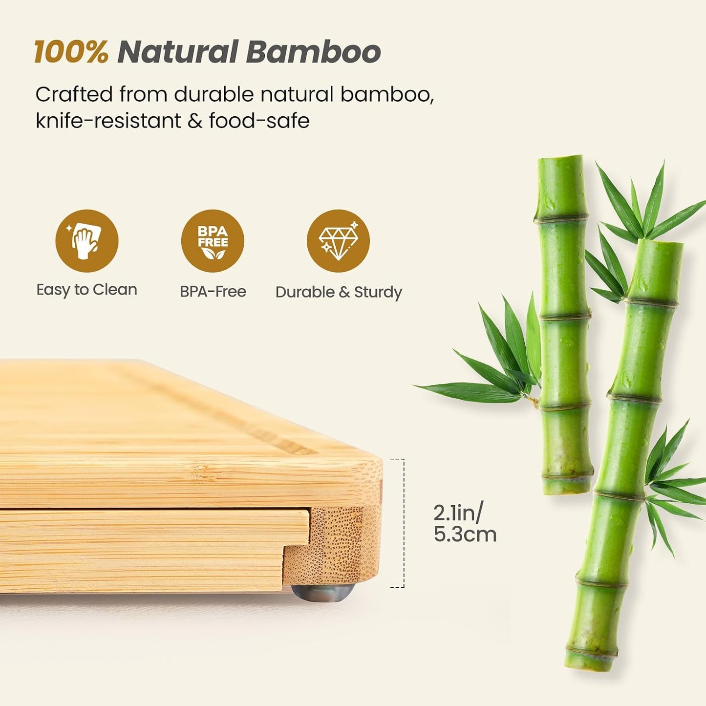Large Bamboo Charcuterie Board, Double Pull-Out Trays Set, Brown | 15.8"x12.6" Cheese Board with Dual Pull-Out Drawers, Ceramic Bowls, Knife Set, Ideal for Parties and Housewarming Gifts