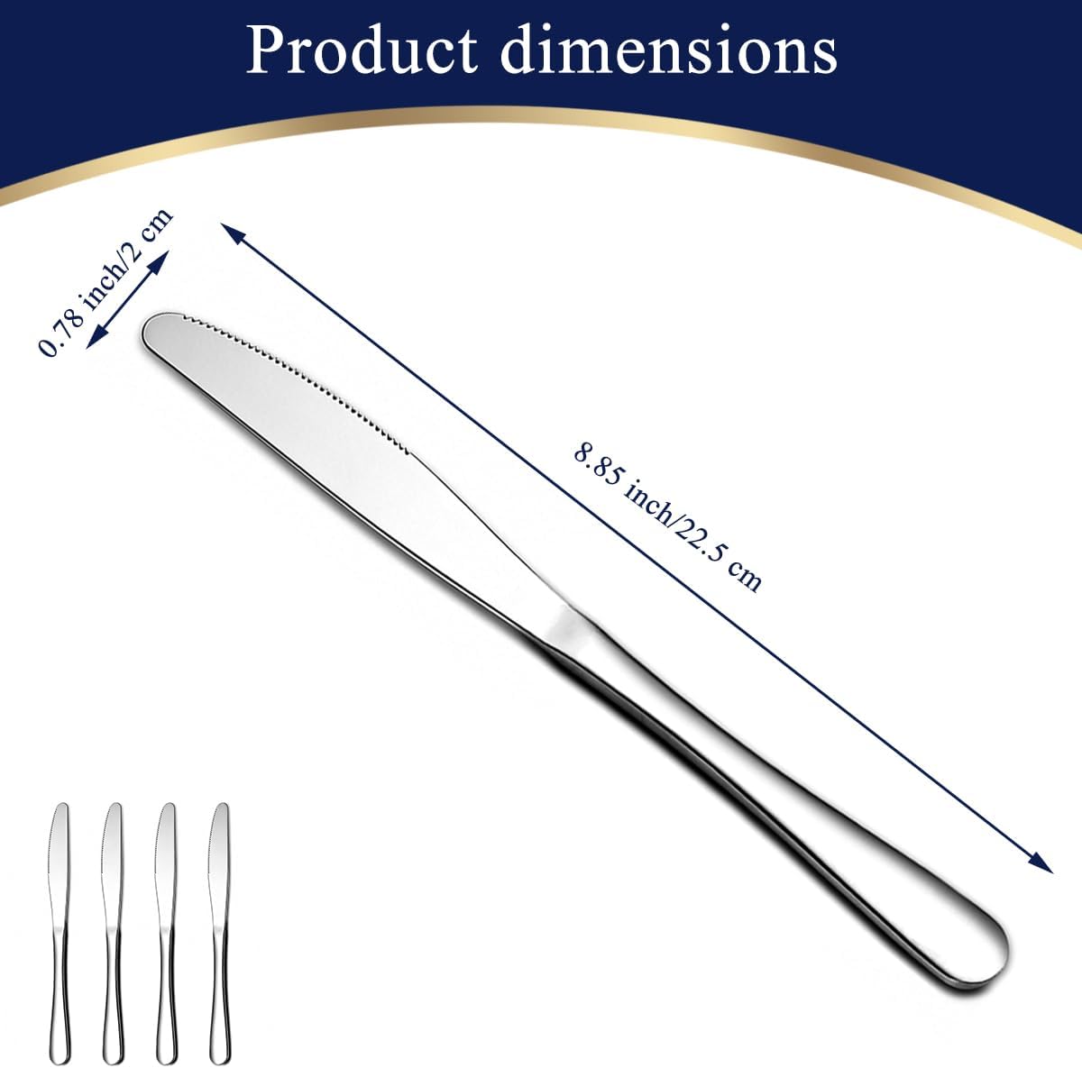 Dinner Knives Set Of 4, Stainless Steel Butter Knife Spreader 9.17", Table Dinner Knife for Daily Use, Restaurant, Hotel, Parties, Events, Sturdy And Dishwasher Safe
