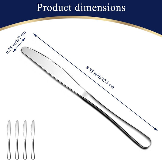 Dinner Knives Set Of 4, Stainless Steel Butter Knife Spreader 9.17", Table Dinner Knife for Daily Use, Restaurant, Hotel, Parties, Events, Sturdy And Dishwasher Safe