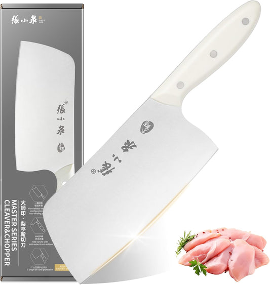 ZHANG XIAO QUAN Chinese Meat Cleaver 7.3”, Heavy Duty Chopper Knife Made by 40Cr13 High Carbon Stainless Steel for Meat Vegetable, Ultra Sharp Chef Knife for Home Kitchen Restaurant