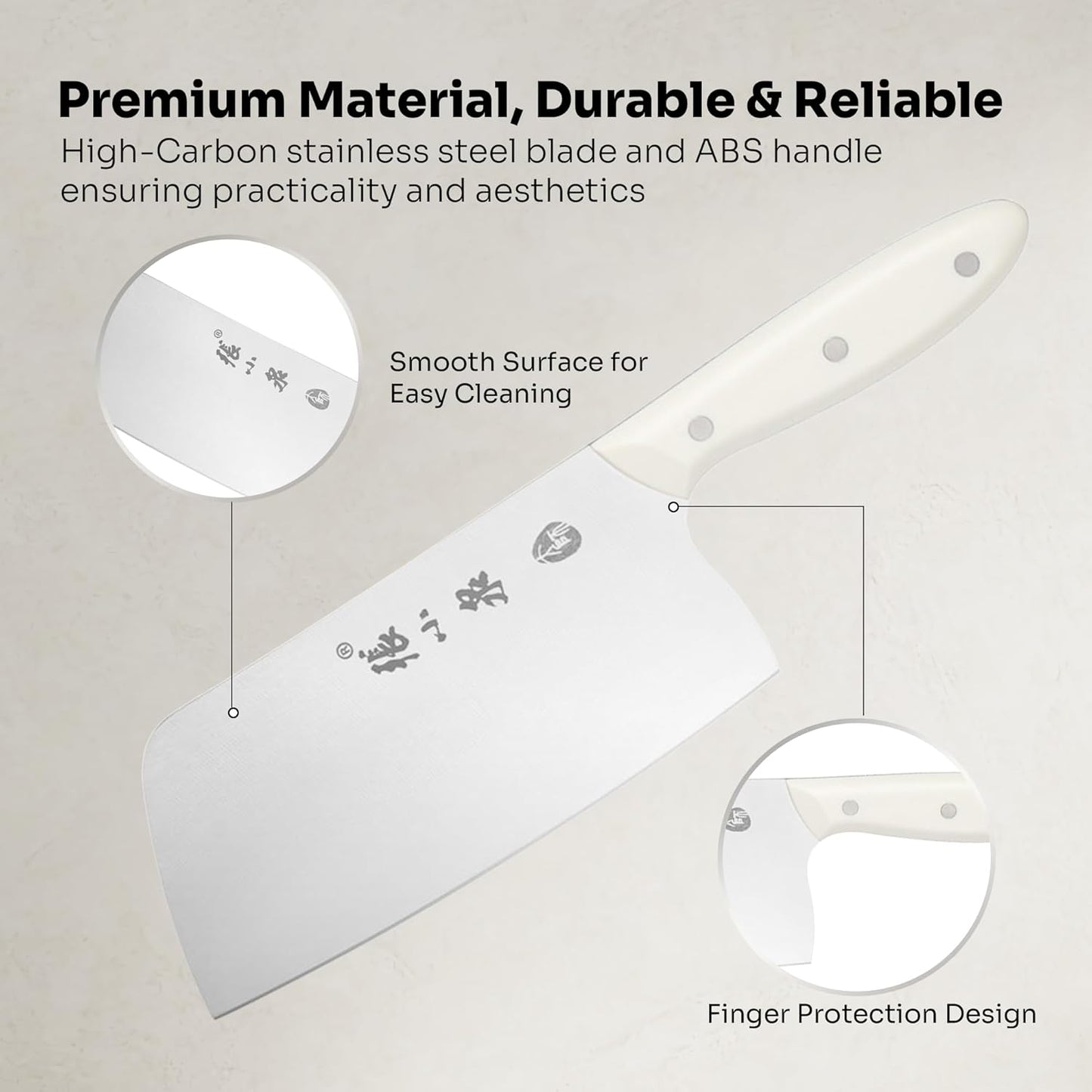 ZHANG XIAO QUAN Chinese Meat Cleaver 7.3”, Heavy Duty Chopper Knife Made by 40Cr13 High Carbon Stainless Steel for Meat Vegetable, Ultra Sharp Chef Knife for Home Kitchen Restaurant