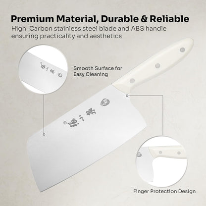 ZHANG XIAO QUAN Chinese Meat Cleaver 7.3”, Heavy Duty Chopper Knife Made by 40Cr13 High Carbon Stainless Steel for Meat Vegetable, Ultra Sharp Chef Knife for Home Kitchen Restaurant