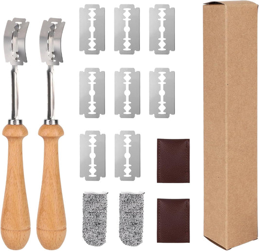 2pcs Bread Lame Sourdough Scoring Tool with 8 Razor Blades, Sourdough Dough Scoring Knife Stainless Steel Bakery Blade for Baguette Artisan Bread Baking Supplies