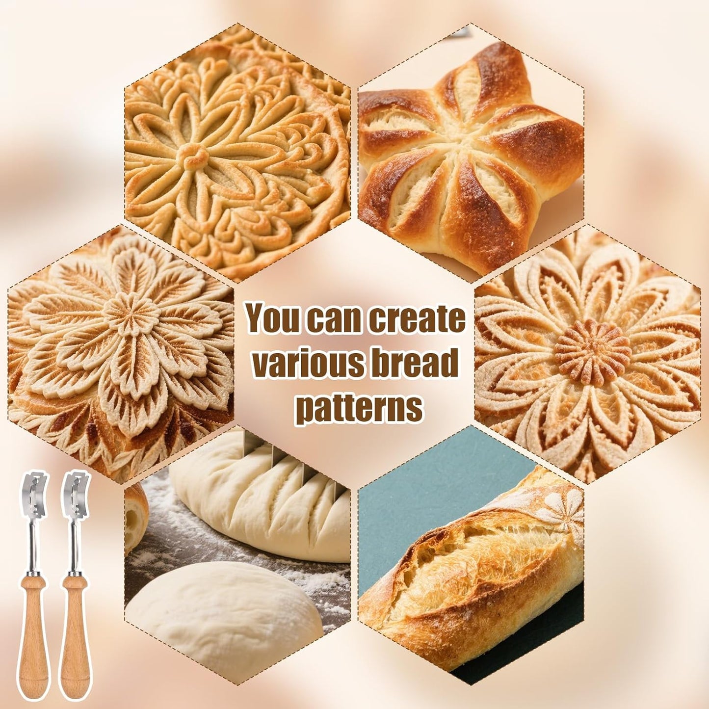 2pcs Bread Lame Sourdough Scoring Tool with 8 Razor Blades, Sourdough Dough Scoring Knife Stainless Steel Bakery Blade for Baguette Artisan Bread Baking Supplies