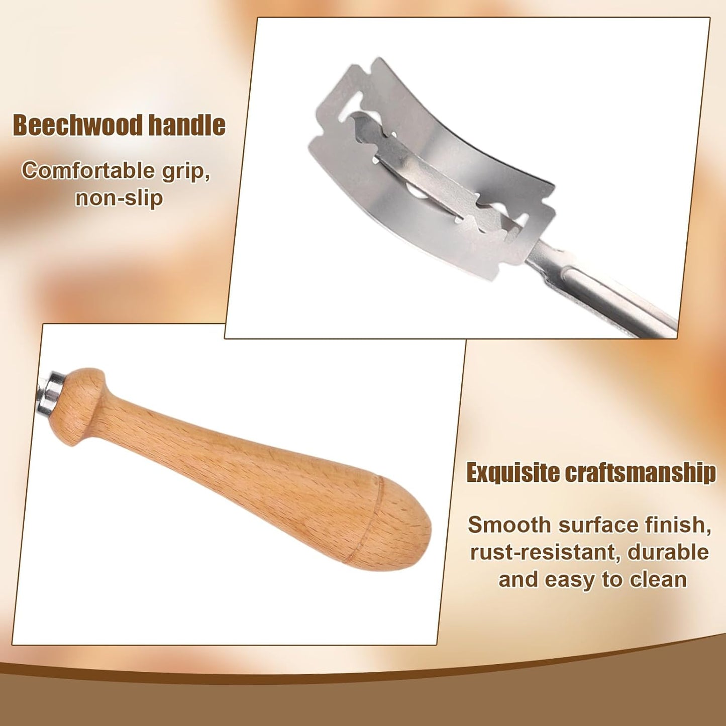 2pcs Bread Lame Sourdough Scoring Tool with 8 Razor Blades, Sourdough Dough Scoring Knife Stainless Steel Bakery Blade for Baguette Artisan Bread Baking Supplies