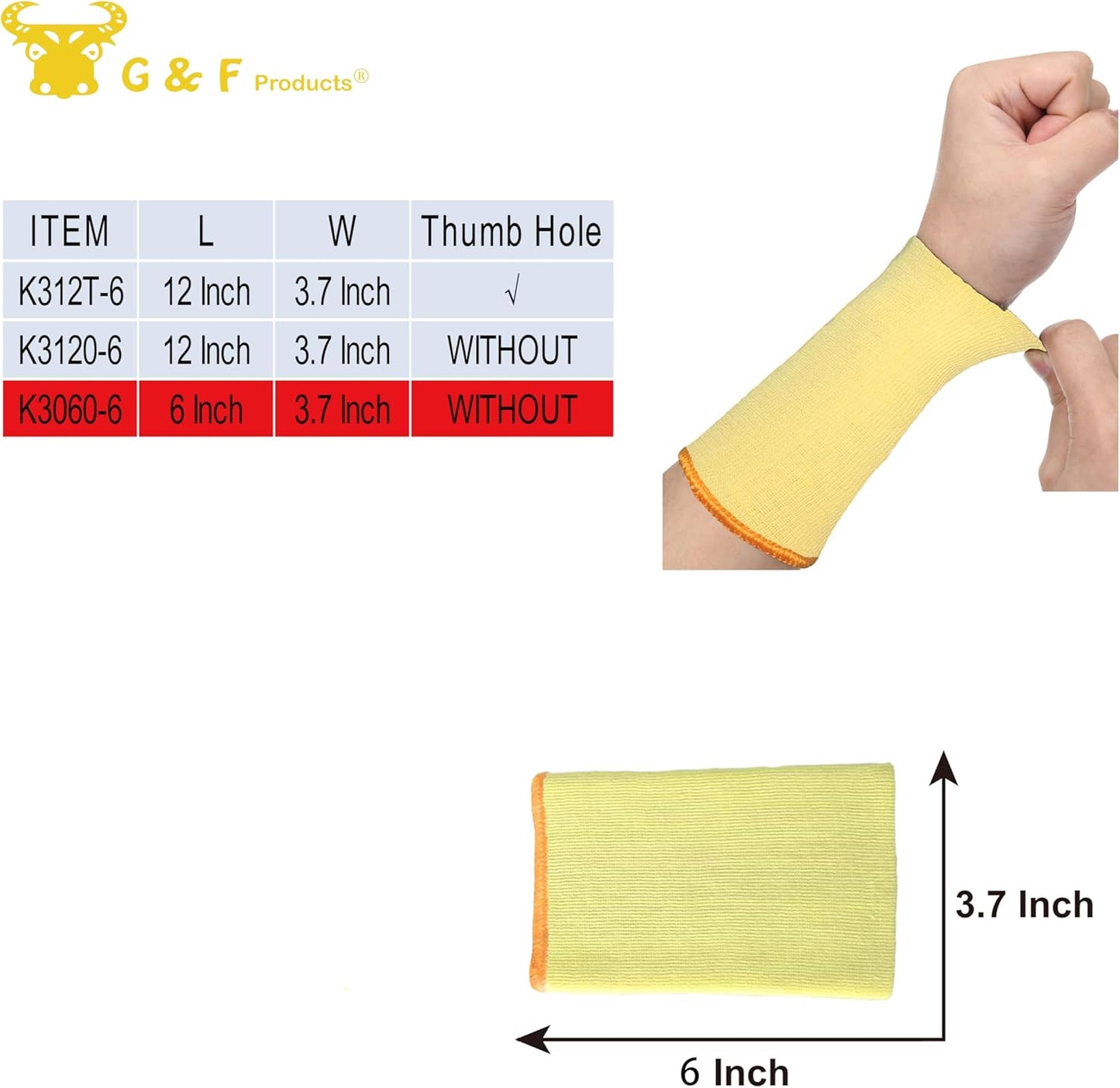 100% Kevlar fiber by DuPont Cut Resistant Knit Sleeve, Sold by 6-piece pack