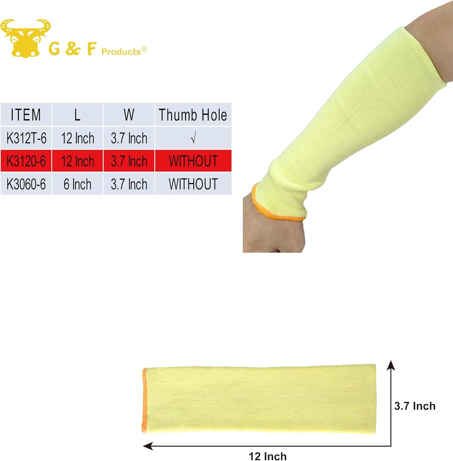 100% Kevlar fiber by DuPont Cut Resistant Knit Sleeve, Sold by 6-piece pack