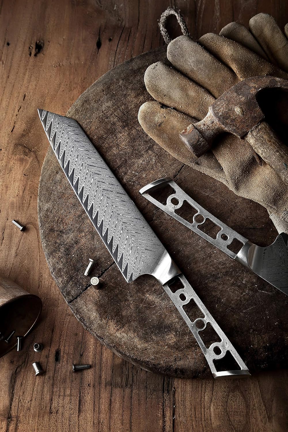 KATSURA Woodworking Project Kit – Kiritsuke Chef Knife Blank – 8 Inch with 50mm wide blade – Thunder-X Series – Japanese Premium 67 Layers Damascus AUS 10 Steel – NO LOGO