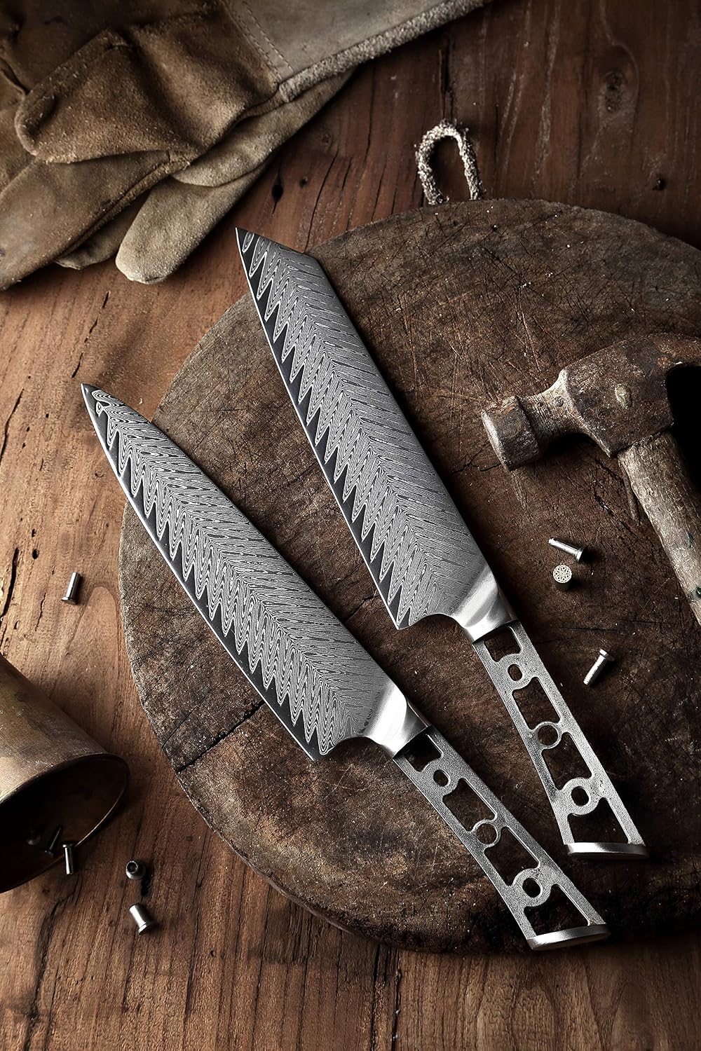 KATSURA Woodworking Project Kit – Kiritsuke Chef Knife Blank – 8 Inch with 50mm wide blade – Thunder-X Series – Japanese Premium 67 Layers Damascus AUS 10 Steel – NO LOGO