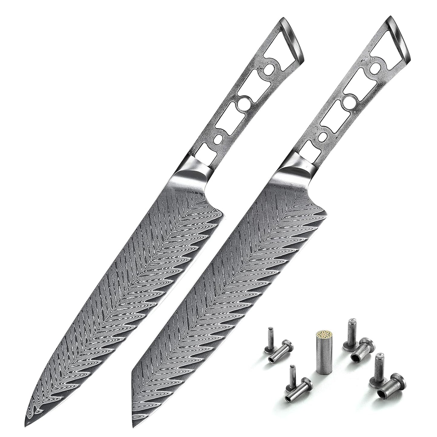 KATSURA Woodworking Project Kit – Kiritsuke Chef Knife Blank – 8 Inch with 50mm wide blade – Thunder-X Series – Japanese Premium 67 Layers Damascus AUS 10 Steel – NO LOGO