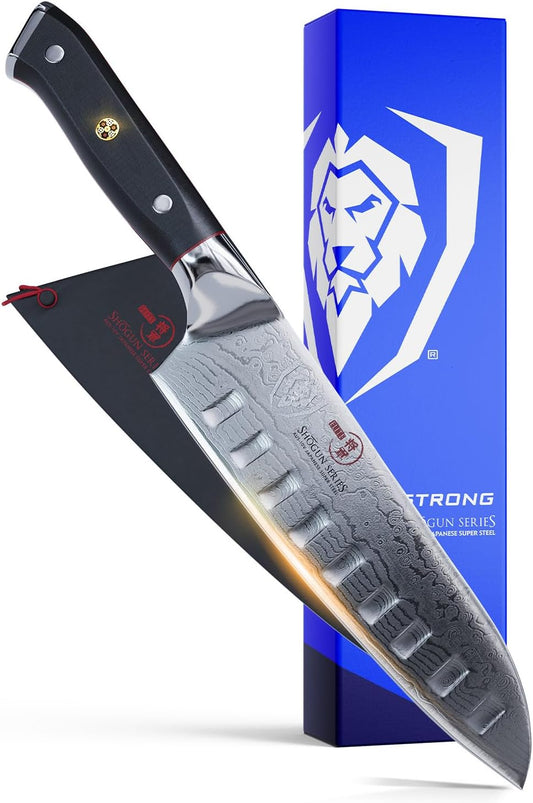 7" Santoku Knife — 67-Layer Damascus AUS-10V, 62+ HRC — For Vegetable Prep, Sushi Technique & Precision Everyday Cooking — Hammered Finish, Full-Tang G10, Shogun ELITE, customer support