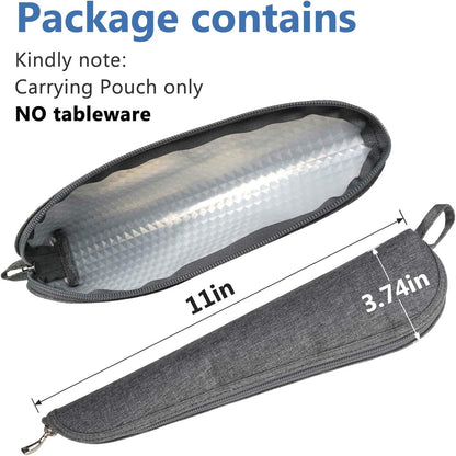 Travel Utensil Sets Carrying Case Portable Cutlery Set Pouch Reusable Silverware Set Bag Stainless Steel Straws Pouch Chopsticks Knife Fork and Spoon Holder for Work Bento Box Lunch Bag, Grey