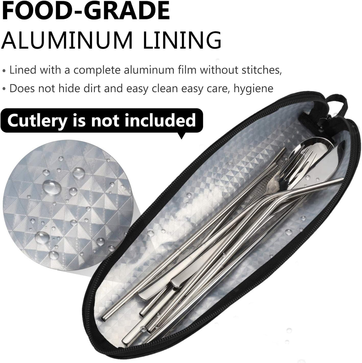 Travel Utensil Sets Carrying Case Portable Cutlery Set Pouch Reusable Silverware Set Bag Stainless Steel Straws Pouch Chopsticks Knife Fork and Spoon Holder for Work Bento Box Lunch Bag, Grey