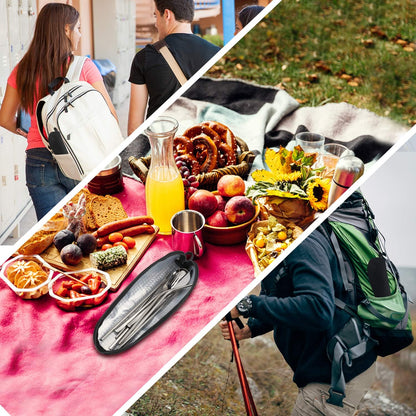 Travel Utensil Sets Carrying Case Portable Cutlery Set Pouch Reusable Silverware Set Bag Stainless Steel Straws Pouch Chopsticks Knife Fork and Spoon Holder for Work Bento Box Lunch Bag, Grey