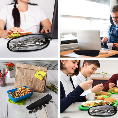 Travel Utensil Sets Carrying Case Portable Cutlery Set Pouch Reusable Silverware Set Bag Stainless Steel Straws Pouch Chopsticks Knife Fork and Spoon Holder for Work Bento Box Lunch Bag, Grey
