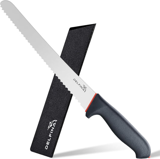 10" Serrated Bread Knife for Sourdough W/Sheath | Nonstick 10" serrated blade, Ideal for sourdough, crusty bread & cake,Softgrip handle,Dishwasher safe Sheath included.