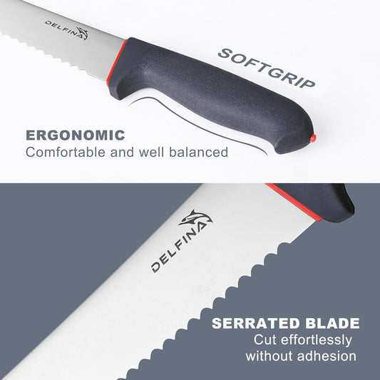 10" Serrated Bread Knife for Sourdough W/Sheath | Nonstick 10" serrated blade, Ideal for sourdough, crusty bread & cake,Softgrip handle,Dishwasher safe Sheath included.