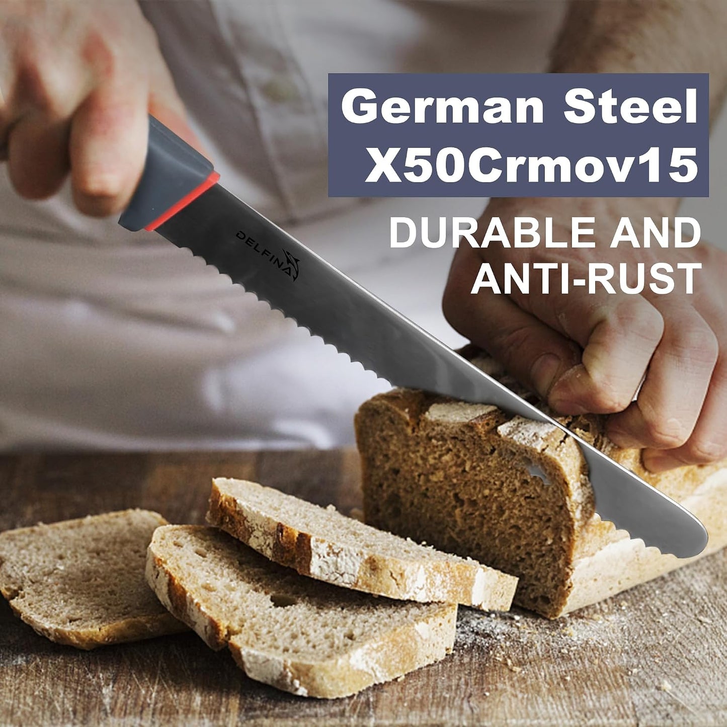 10" Serrated Bread Knife for Sourdough W/Sheath | Nonstick 10" serrated blade, Ideal for sourdough, crusty bread & cake,Softgrip handle,Dishwasher safe Sheath included.
