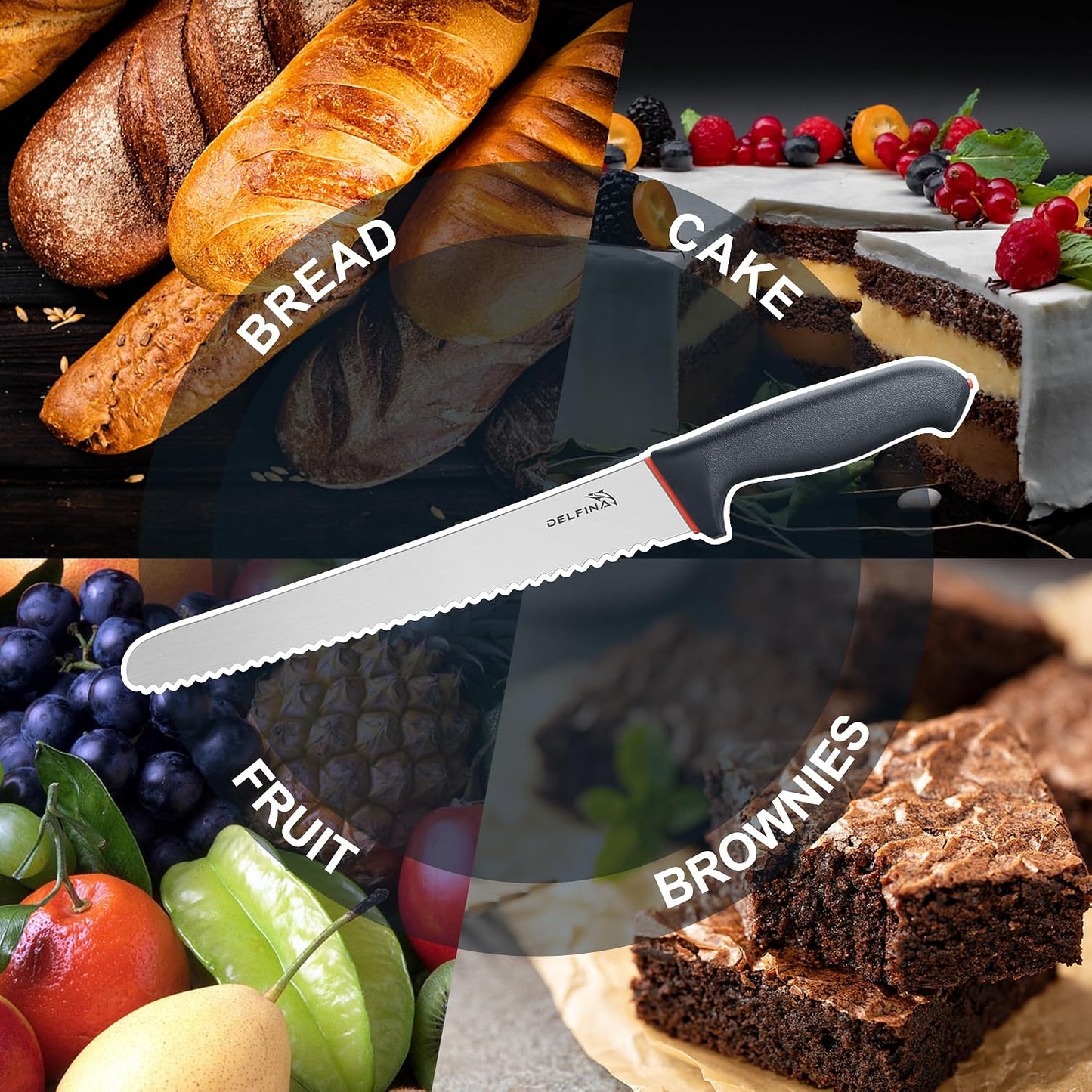 10" Serrated Bread Knife for Sourdough W/Sheath | Nonstick 10" serrated blade, Ideal for sourdough, crusty bread & cake,Softgrip handle,Dishwasher safe Sheath included.