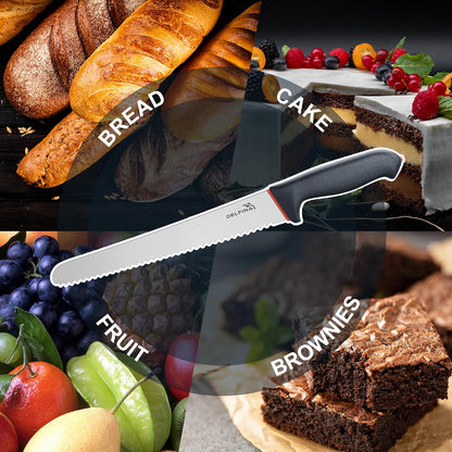 10" Serrated Bread Knife for Sourdough W/Sheath | Nonstick 10" serrated blade, Ideal for sourdough, crusty bread & cake,Softgrip handle,Dishwasher safe Sheath included.