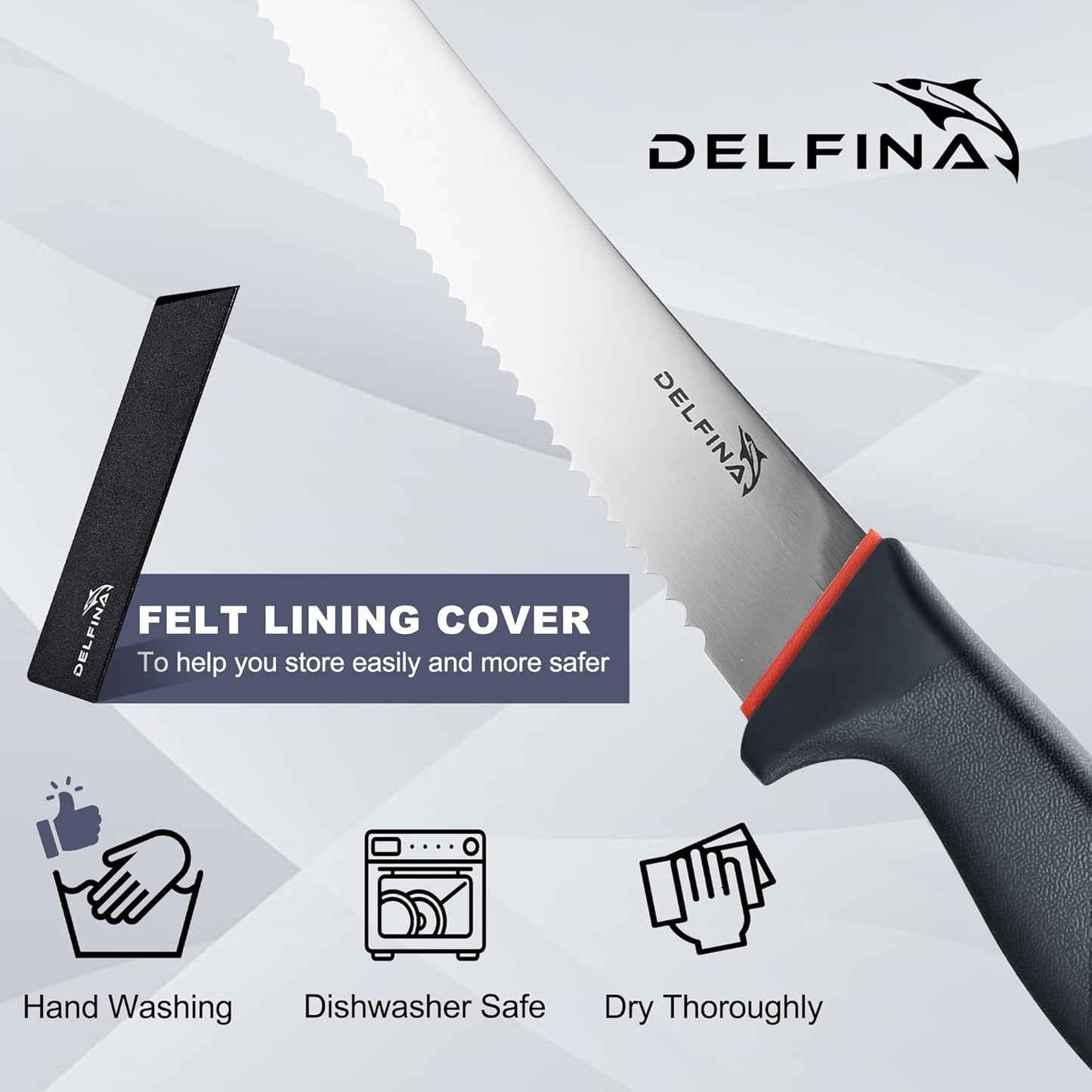 10" Serrated Bread Knife for Sourdough W/Sheath | Nonstick 10" serrated blade, Ideal for sourdough, crusty bread & cake,Softgrip handle,Dishwasher safe Sheath included.