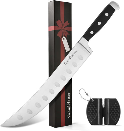 Butcher Knife, 10″ Cimeter Breaking Knife for Meat Cutting, Forged High Carbon Steel, Triple Riveted Ergonomic Handle Design.