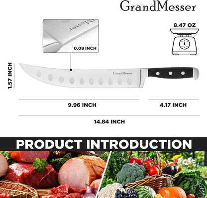 Butcher Knife, 10″ Cimeter Breaking Knife for Meat Cutting, Forged High Carbon Steel, Triple Riveted Ergonomic Handle Design.