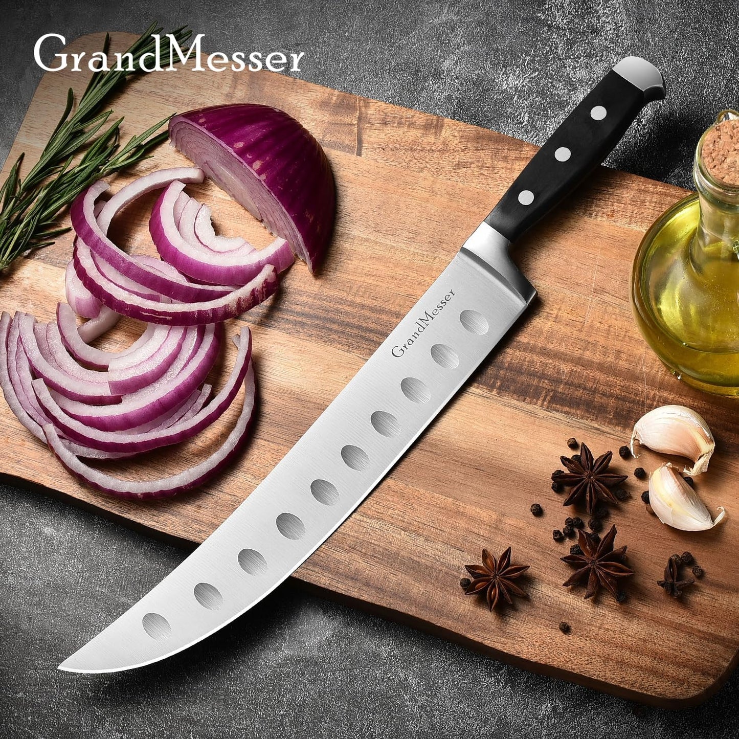 Butcher Knife, 10″ Cimeter Breaking Knife for Meat Cutting, Forged High Carbon Steel, Triple Riveted Ergonomic Handle Design.
