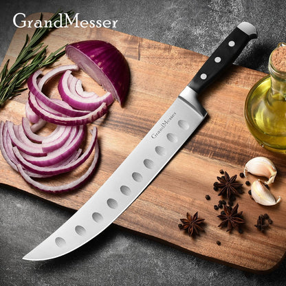 Butcher Knife, 10″ Cimeter Breaking Knife for Meat Cutting, Forged High Carbon Steel, Triple Riveted Ergonomic Handle Design.