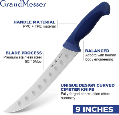 Butcher Knife, 10″ Cimeter Breaking Knife for Meat Cutting, Forged High Carbon Steel, Triple Riveted Ergonomic Handle Design.