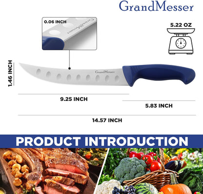 Butcher Knife, 10″ Cimeter Breaking Knife for Meat Cutting, Forged High Carbon Steel, Triple Riveted Ergonomic Handle Design.