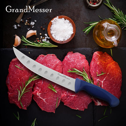 Butcher Knife, 10″ Cimeter Breaking Knife for Meat Cutting, Forged High Carbon Steel, Triple Riveted Ergonomic Handle Design.
