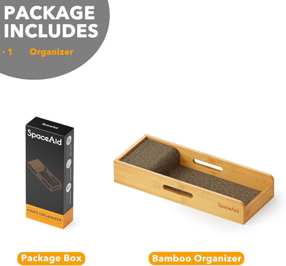 Knife Drawer Organizer Bamboo Insert Dock, Kitchen Steak Knives Holder Organizers Block for Drawer in Storage Organization (Small)
