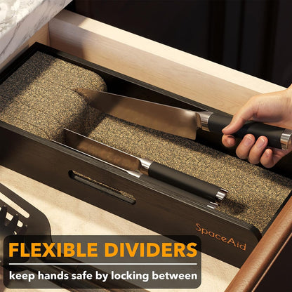 Knife Drawer Organizer Bamboo Insert Dock, Kitchen Steak Knives Holder Organizers Block for Drawer in Storage Organization (Small)
