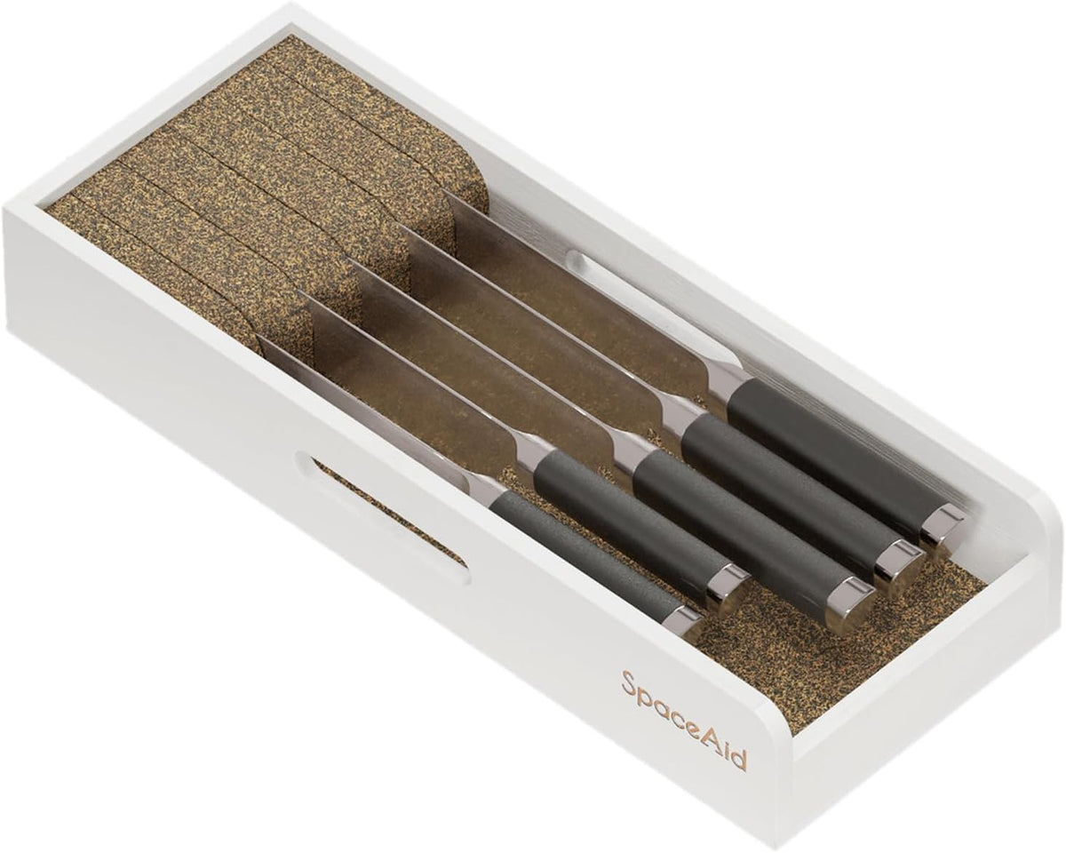 Knife Drawer Organizer Bamboo Insert Dock, Kitchen Steak Knives Holder Organizers Block for Drawer in Storage Organization (Small)