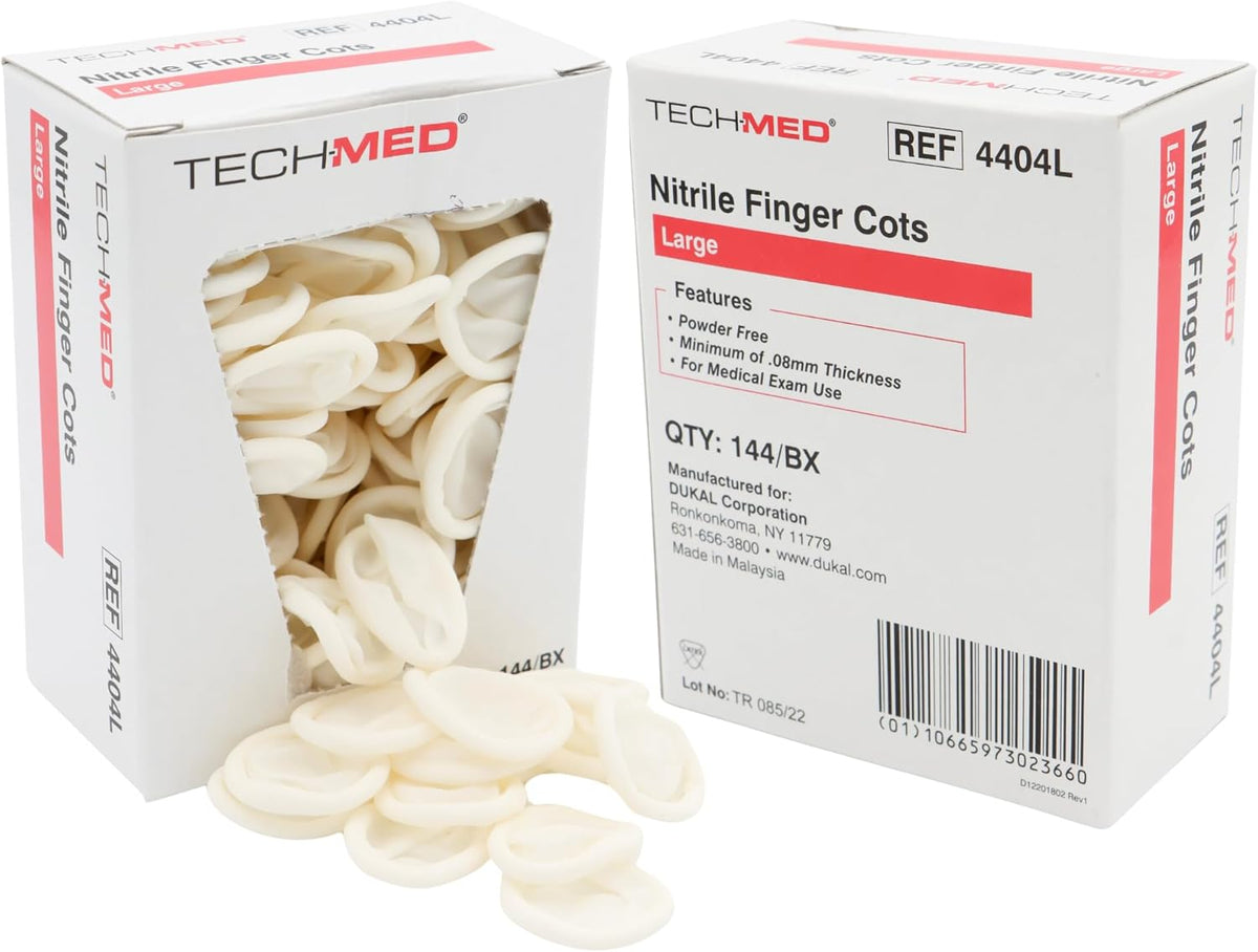 TEC 4404L Tech-Med Nitrile Finger Cot, Large, 0.08 mm Thickness (Pack of 144)