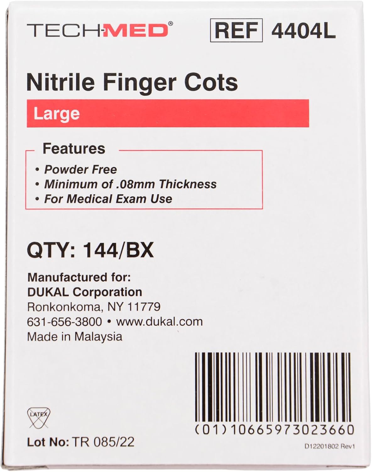 TEC 4404L Tech-Med Nitrile Finger Cot, Large, 0.08 mm Thickness (Pack of 144)