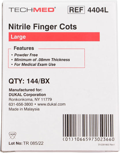 TEC 4404L Tech-Med Nitrile Finger Cot, Large, 0.08 mm Thickness (Pack of 144)