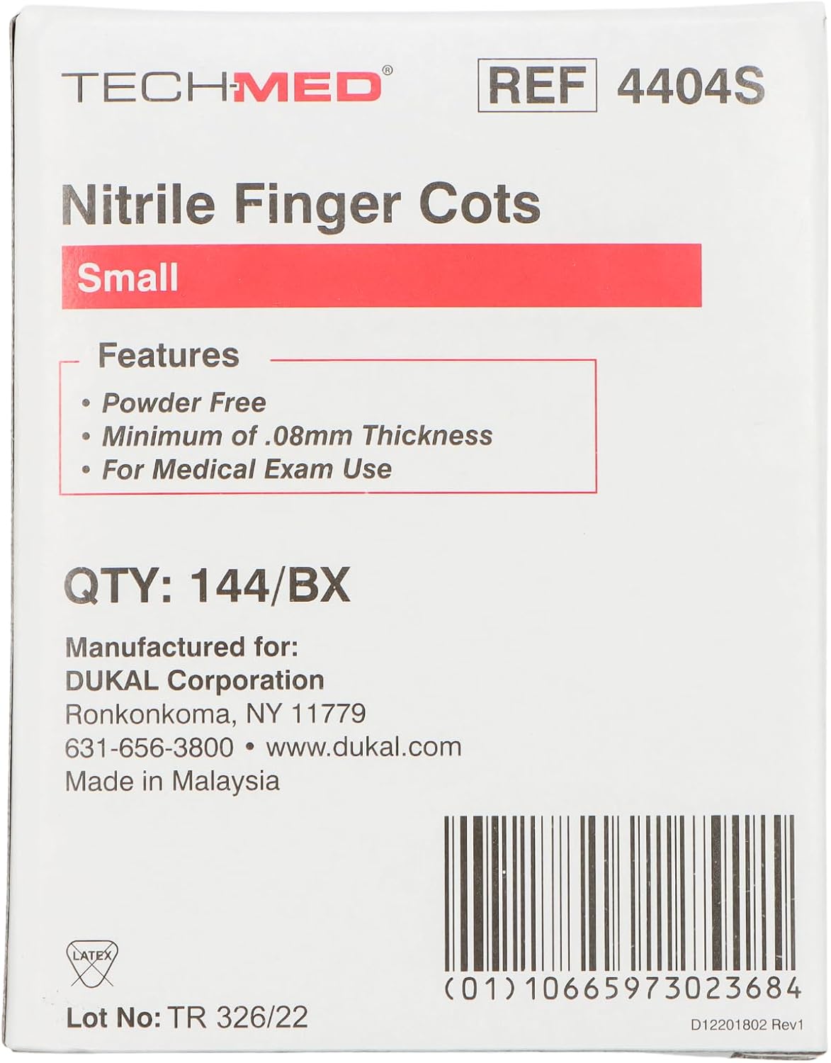 TEC 4404L Tech-Med Nitrile Finger Cot, Large, 0.08 mm Thickness (Pack of 144)