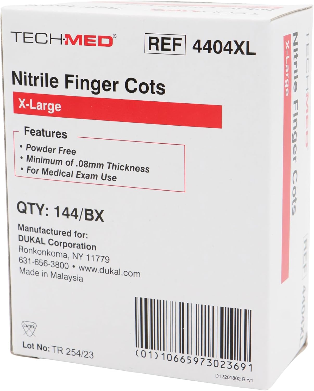 TEC 4404L Tech-Med Nitrile Finger Cot, Large, 0.08 mm Thickness (Pack of 144)
