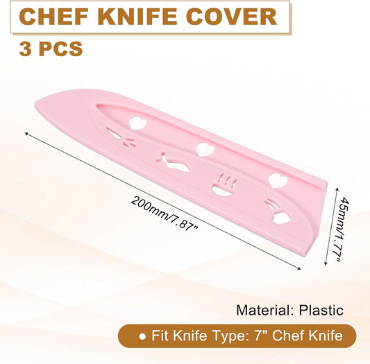 3Pcs Plastic Safety Knife Cover Sleeves for 7" Chef Knife, Chopping Knife Guard Blade Protector Universal Knife Sheath for Kitchen Bar, Pink