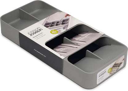 DrawerStore Compact Utensil Organizer For Kitchen Drawer Silverware, Flatware Tray, Grey