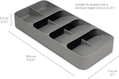 DrawerStore Compact Utensil Organizer For Kitchen Drawer Silverware, Flatware Tray, Grey