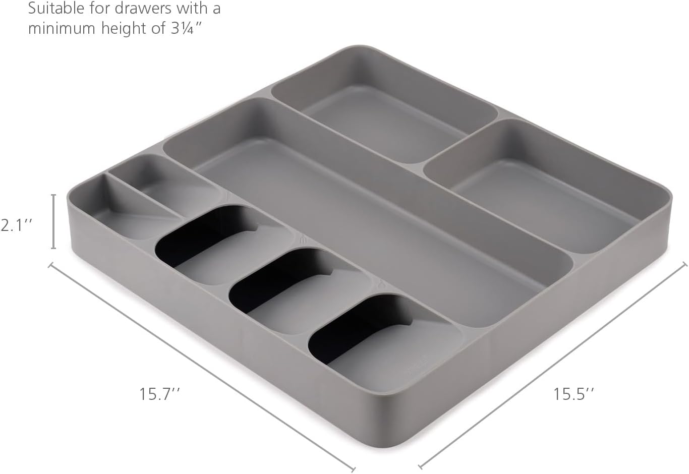 DrawerStore Compact Utensil Organizer For Kitchen Drawer Silverware, Flatware Tray, Grey