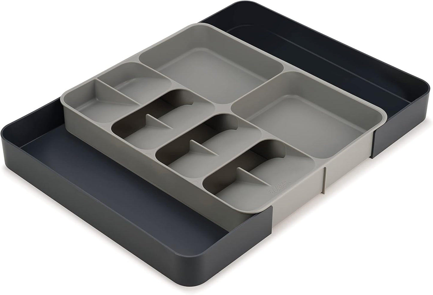 DrawerStore Compact Utensil Organizer For Kitchen Drawer Silverware, Flatware Tray, Grey