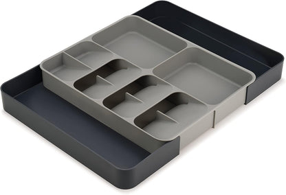 DrawerStore Compact Utensil Organizer For Kitchen Drawer Silverware, Flatware Tray, Grey
