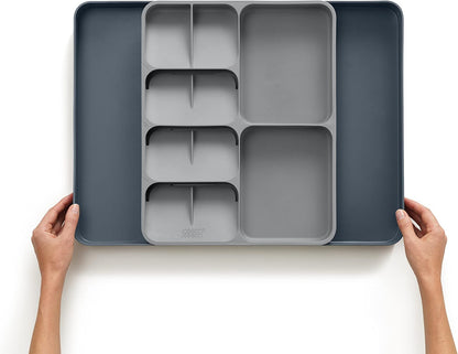 DrawerStore Compact Utensil Organizer For Kitchen Drawer Silverware, Flatware Tray, Grey